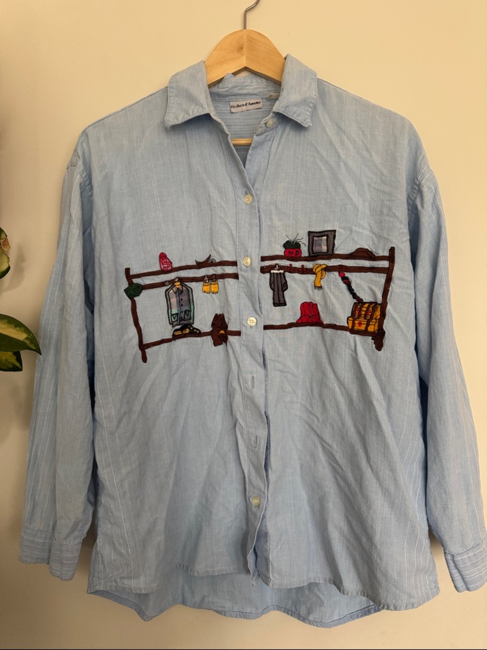 Light Blue Embroidered Cotton Button-Up Shirt